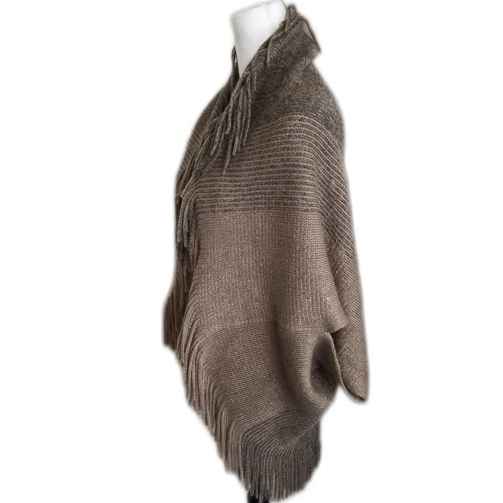 SHEIN blanket shawl cape shrug with fringe, NEW, brown, tan, gold, one size